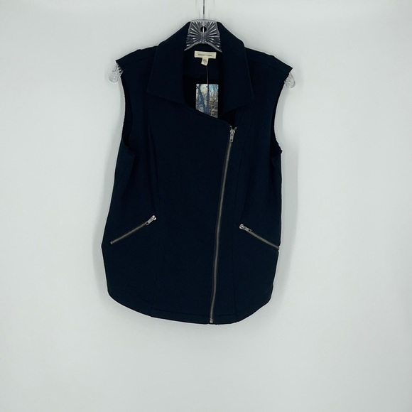 silence + noise Jackets & Blazers - Silence + Noise black zipper fringe vest with collar front zipper pockets medium